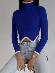 Turtleneck Crop Solid Knitted Long Sleeve Slim Pullovers Jumpers Knitwear
