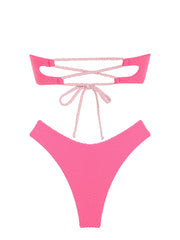 V-wired Ruffle Ribbed High Cut Strapless Bikini