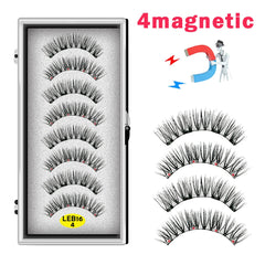 8PCS 4 Magnets Natural Mink Eyelashes false eyelashes magnetic eyelashes  Handmade Artificial With Tweezer Makeup Set