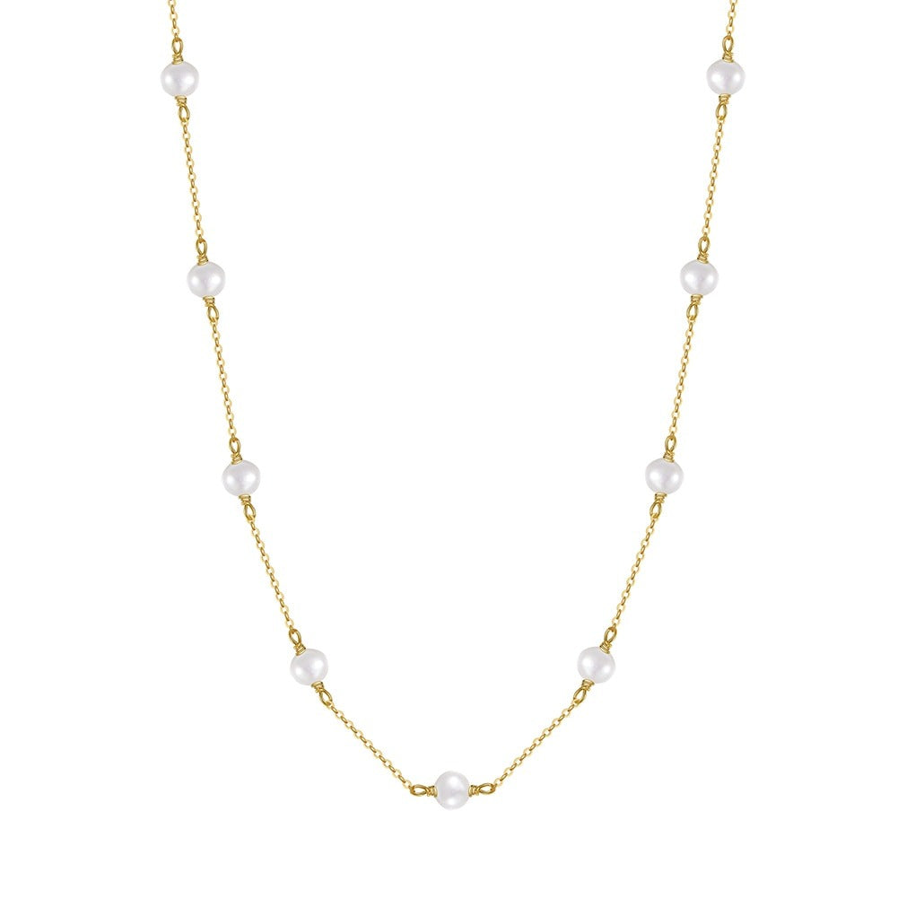 Gold Sterling Silver Pearl Necklace
