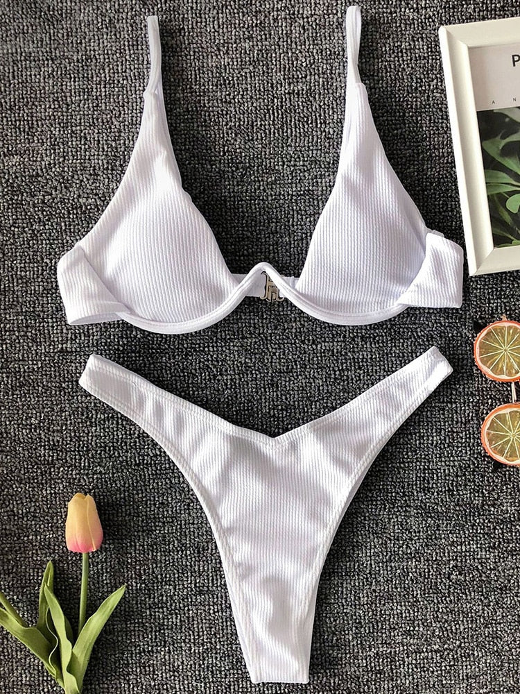 Solara V-Bar Underwire Ribbed Bikini Two-piece