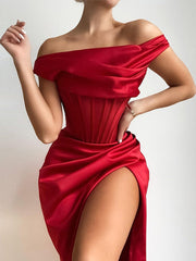 Stretch Satin Elegant midi Dress