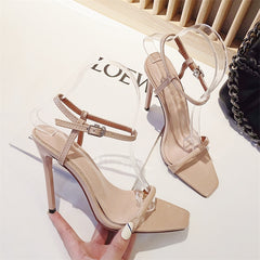 Gladiator Sandals Thin High Heels Square Toe Ankle Buckle Strap Shoes