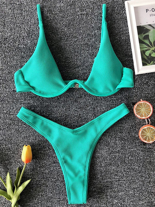 Solara V-Bar Underwire Ribbed Bikini Two-piece