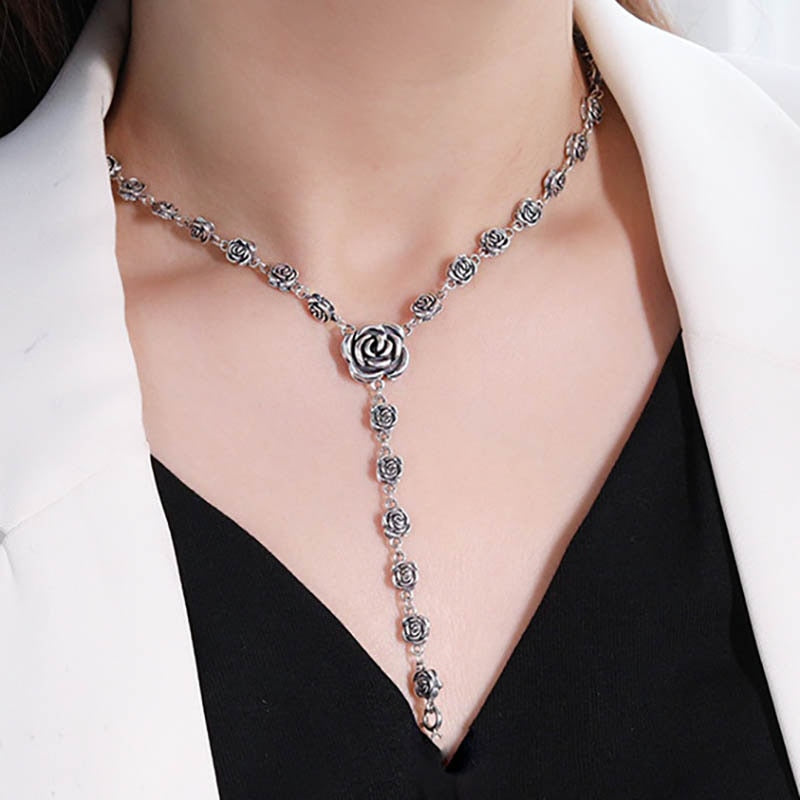 Rose Flower Clavicle Chain Sweater Necklace