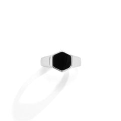 Simple Fashion Retro Hexagonal Black Glossy Ring Design Sense Men&#39;s Opening Adjustable Metal Ring Anniversary Gift Jewelry