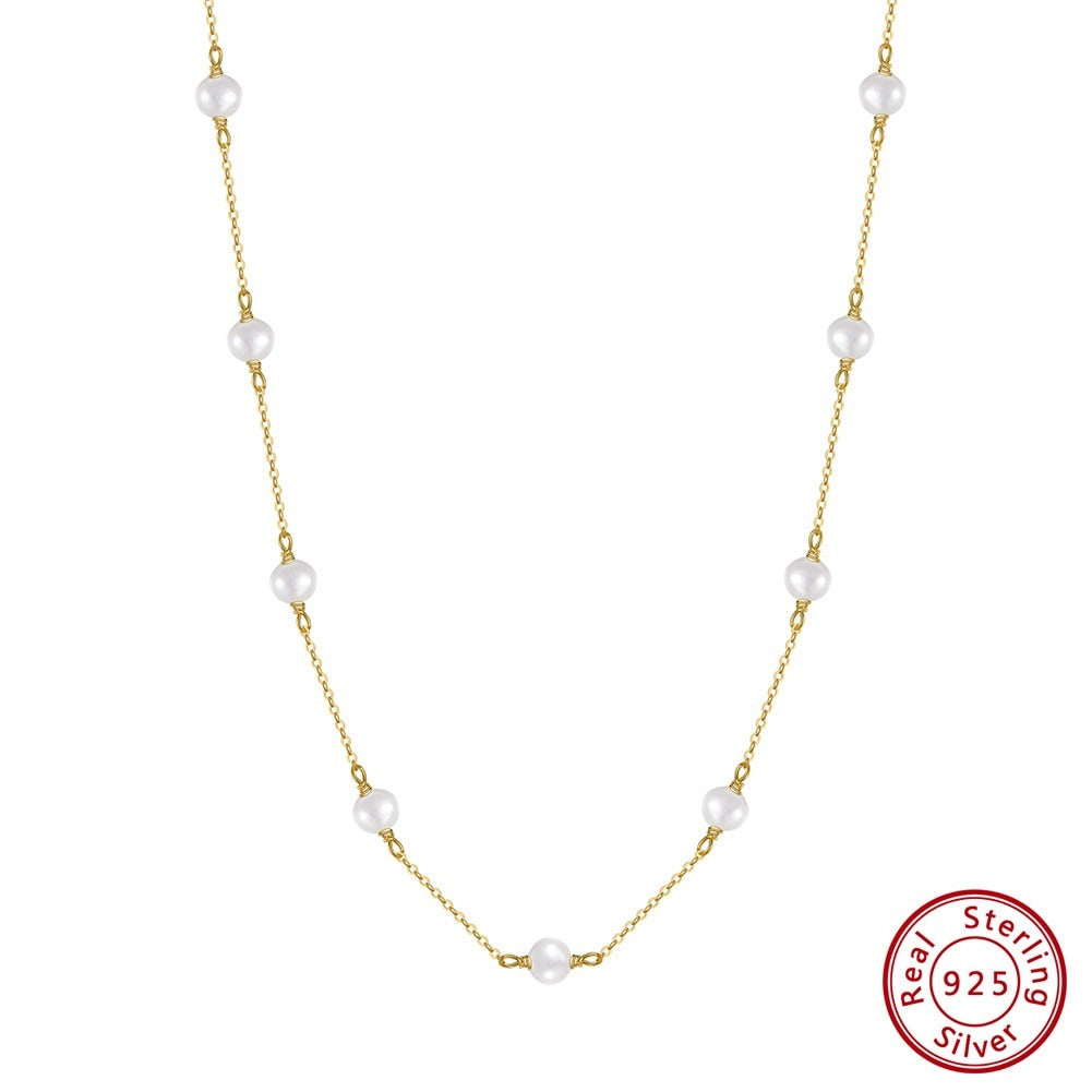 Gold Sterling Silver Pearl Necklace