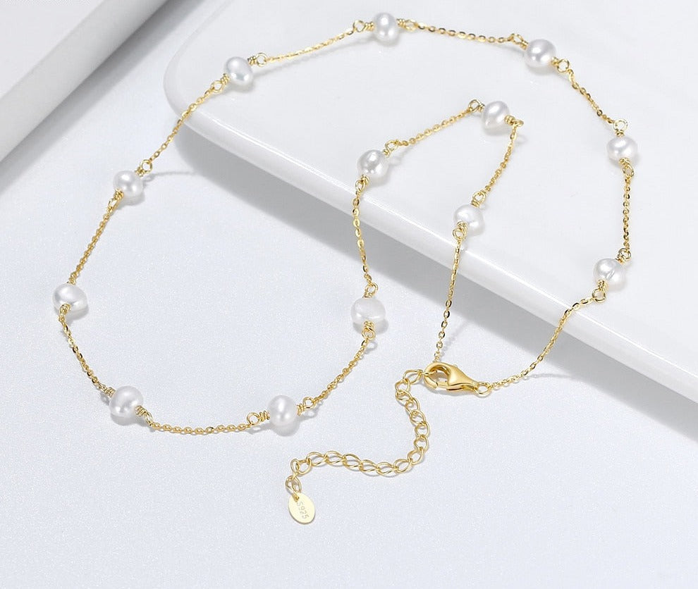 Gold Sterling Silver Pearl Necklace