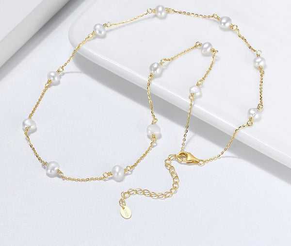 Gold Sterling Silver Pearl Necklace