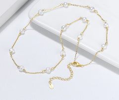 Gold Sterling Silver Pearl Necklace