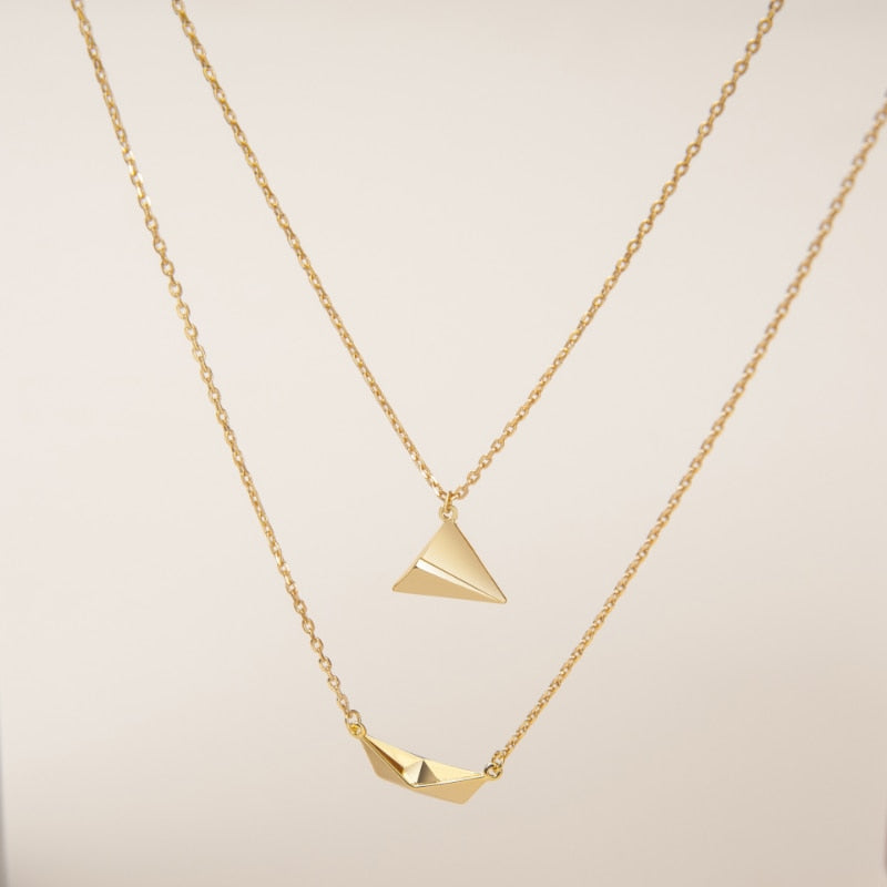 Vela Origami Boat & Airplane Pendant Necklace