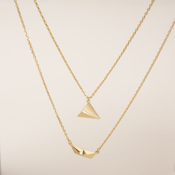 Vela Origami Boat & Airplane Pendant Necklace