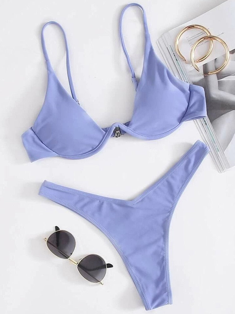 Solara V-Bar Underwire Ribbed Bikini Two-piece