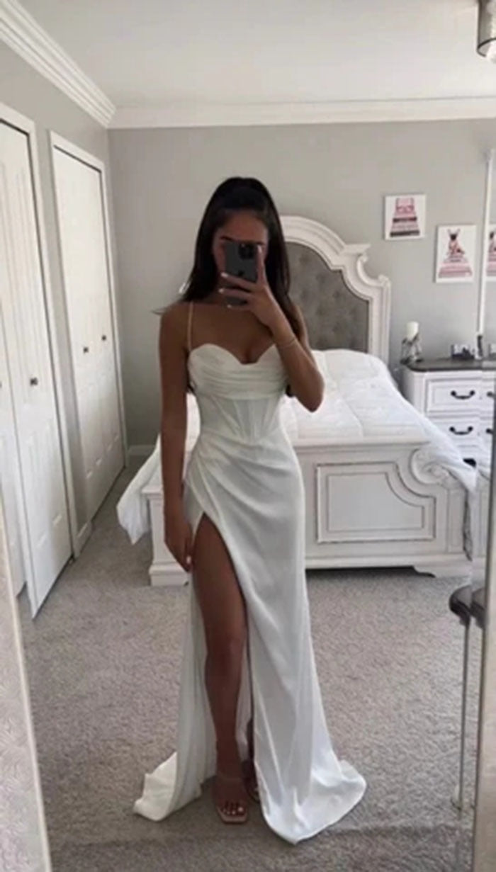 Sling Sleeveless Solid Color Dress One Word Neck Slim Fit Open Back Slit Sexy Dress Secondary image