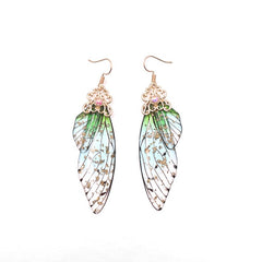 Handmade Butterfly Wing Drop Earrings with Foil Rhinestones