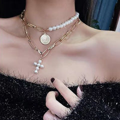 Exaggerated Pearl Necklace For Women Simple Versatile Golden Bead Opening Collar Exquisite Clavicle Korean Fashion Jewelry Gifts