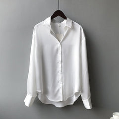 Silk Office Ladies Elegant Shirt Blouse Button Up Satin Shirt Vintage Long Sleeve Shirt
