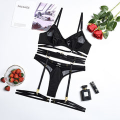 MIRABELLE Sensual Lingerie Sexy Transparent Lace Patchwork Erotic Underwear Set Sensual Garters Short Skin Care Kits Exotic Set