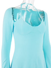 Karlofea New Fall 2022 Clothes Jersey A Line Mini Dress Long Sleeve Party Outfits y2k Sexy Back Open Night Club Party Dress