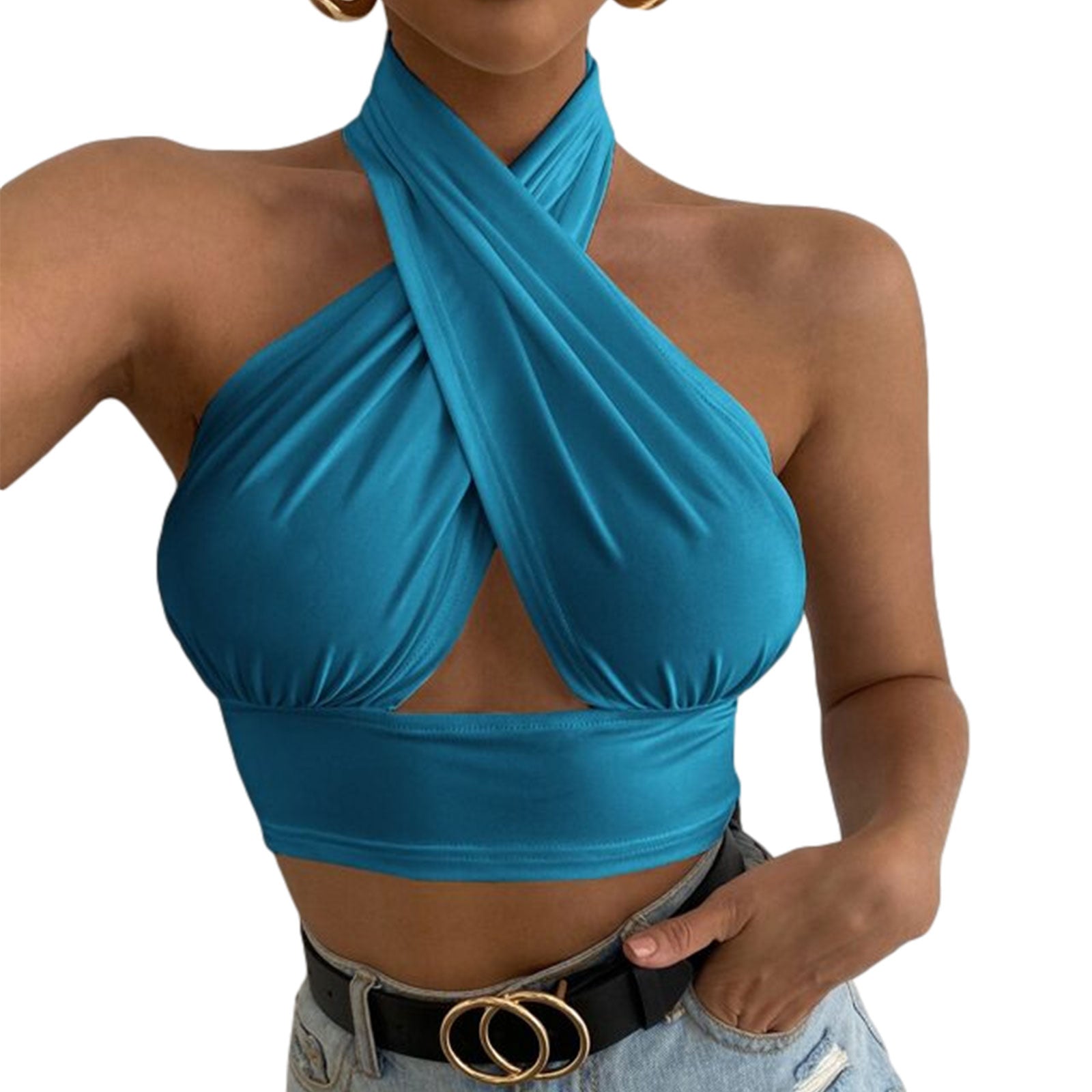Zinnia Cross-Halter Cutout Crop Top One-piece