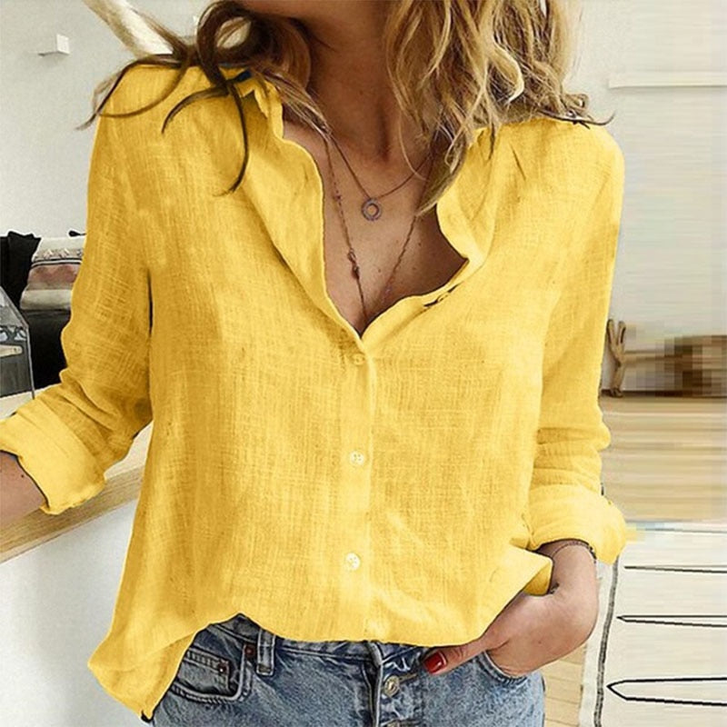 Button Lapel Cardigan Top Loose Long Sleeve Oversized Blouse