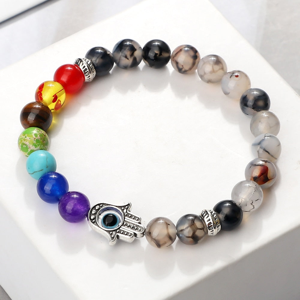 7 Chakra Bracelets Men Natural Tiger Eye Stone Lava Onyx Agates Beads Bracelet