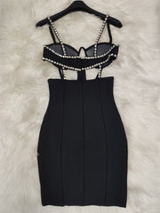 High Quality Black Celebrity Black Bodycon Sparkly Beading Rayon Bandage Dress Elegant Club Party Dress Vestidos