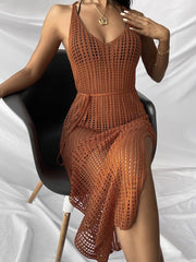 Samantha's Crochet Tunic Beach Dress with Slit Cover-up
