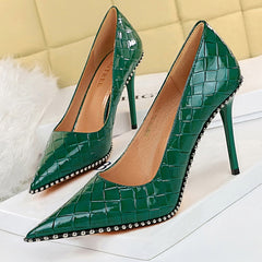 Rivet Pumps High Heels Stiletto Pu Leather Heels