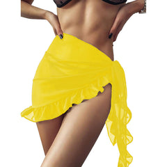Women Chiffon Short Sarongs Ruffle Hem Bikini Cover Ups Beach Swimsuit Bathing Suit Wrap Skirt for Swimwear