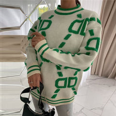 Women Cardigan Green Striped Pink Knit Button Lady Cardigans Sweaters V-neck Loose Casual Winter Fashion Knitted Coat