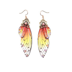 Handmade Butterfly Wing Drop Earrings with Foil Rhinestones