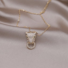 Copper Inlaid Zircon Leopard Pendant Necklace Sexy Clavicle Necklace