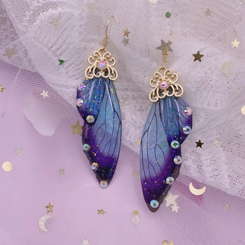 Elowen Butterfly Wing Rhinestone Drop Earrings