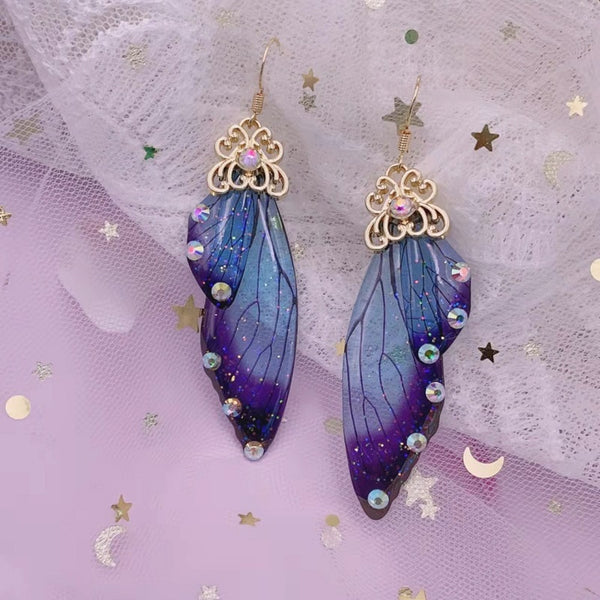 Elowen Butterfly Wing Rhinestone Drop Earrings