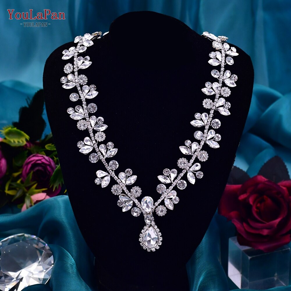 TOPQUEEN HN02 Fashion Rhinestone Choker Necklace for Bride Woman Wedding Accessories Water Drop Chain Pendant Chokers Jewelry