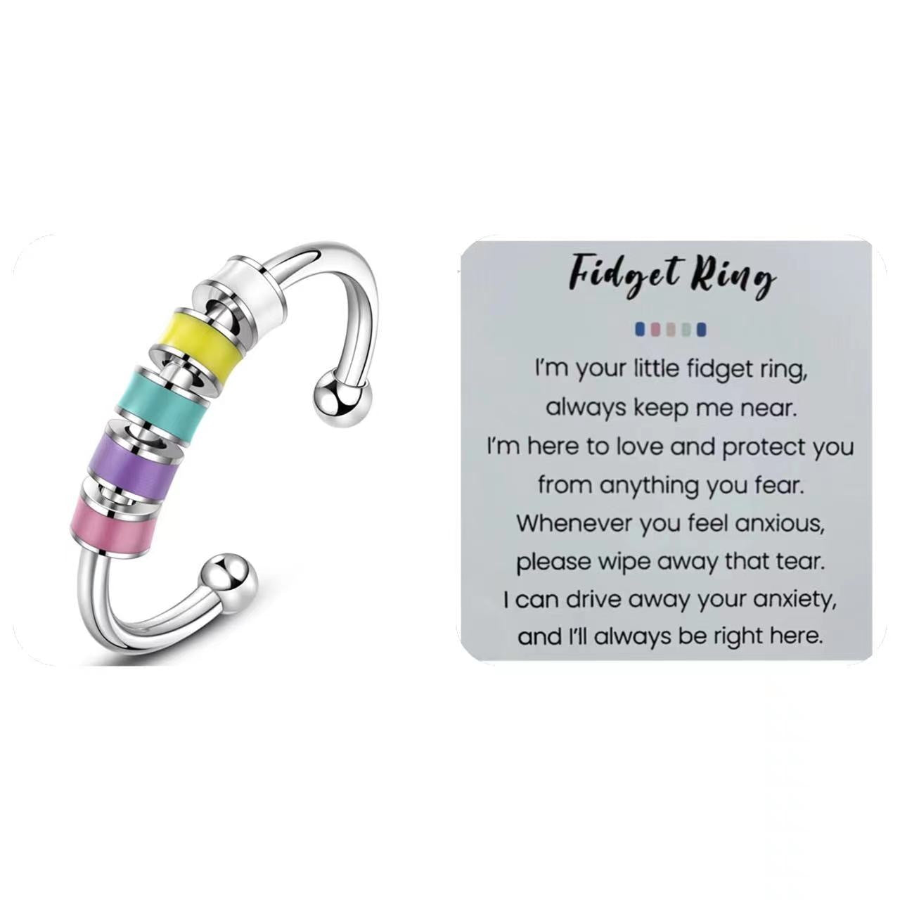 Enamel Beads Anxiety Ring With Card Colorful Adjustable Electrosilvering Fidget Ring Worry Stress Relief Stacking Finger Rings