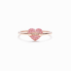 Aesthetic Zircon Heart Ring for Mom With Card Vintage Engraved Letter Pink Crystal Adjustable Rings Mother&#39;s Day Gift Jewelry