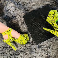 Snake print Open toe super high with sandals nightclub pole dance shallow mouth Platform