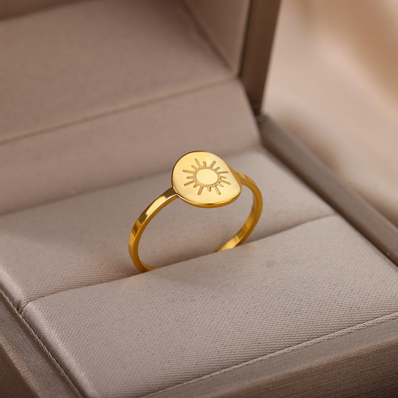 Stainelss Steel Sun Moon Rings For Women Aesthetic Gold Plated Wedding Couple Rings Christmas Jewelry Gift Anillos Wholesale
