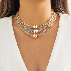 IngeSight.Z Multi Layered Exaggerated CCB Material Big Ball Choker Necklace For Women Vintage Gold Color Chunky Clavicle Chain