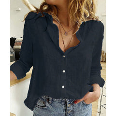 Button Lapel Cardigan Top Loose Long Sleeve Oversized Blouse