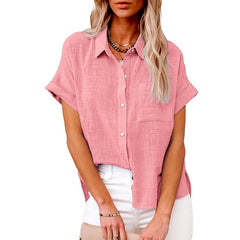 Button Lapel Cardigan Top Loose Long Sleeve Oversized Blouse