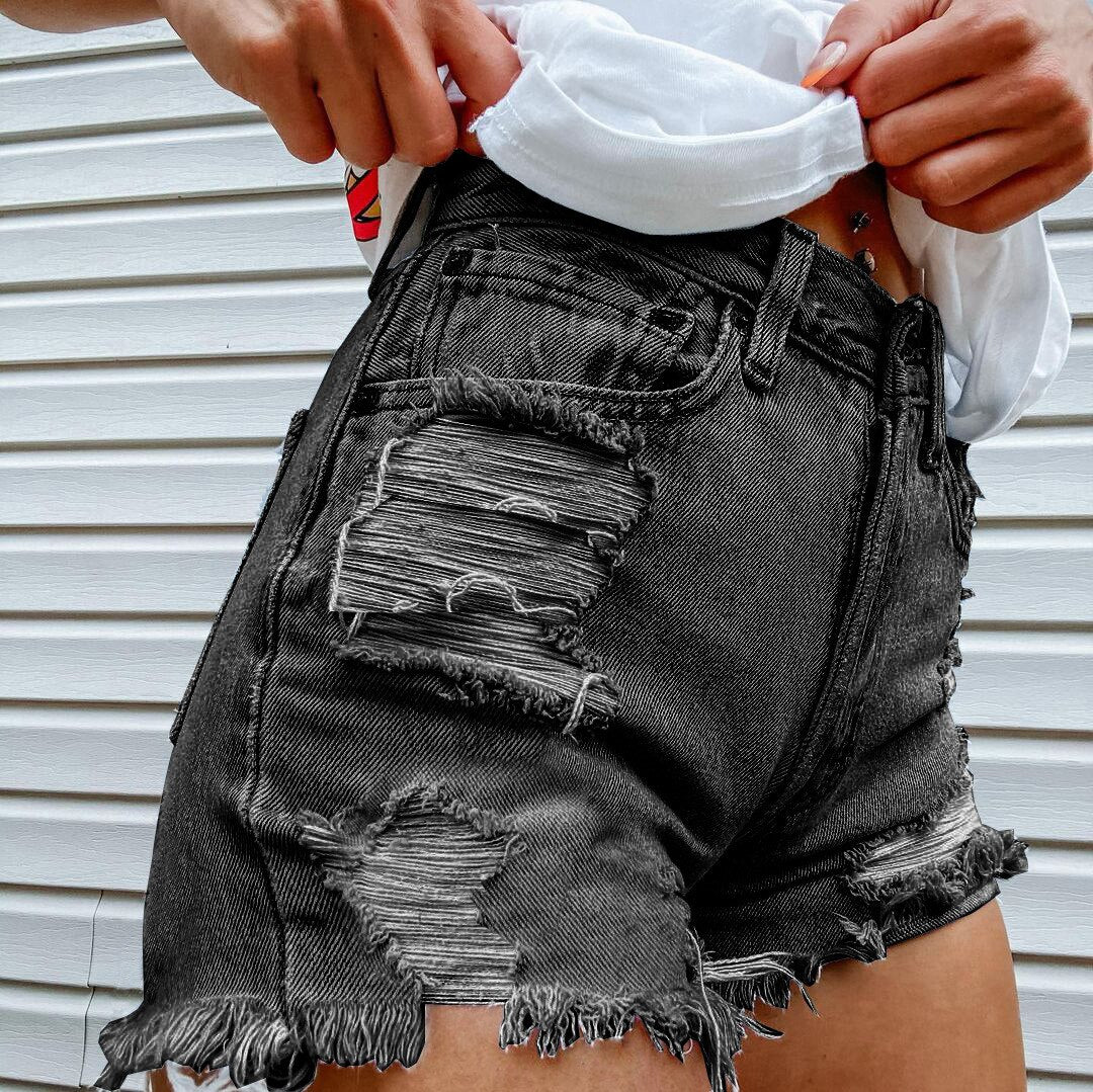 Hot selling new new denim shorts personality mouth bite finger printing fashion hole shorts hot pants women