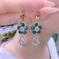 Exquisite Opal Flower Earrings Rhinestone Long Tassel Zircon Earrings