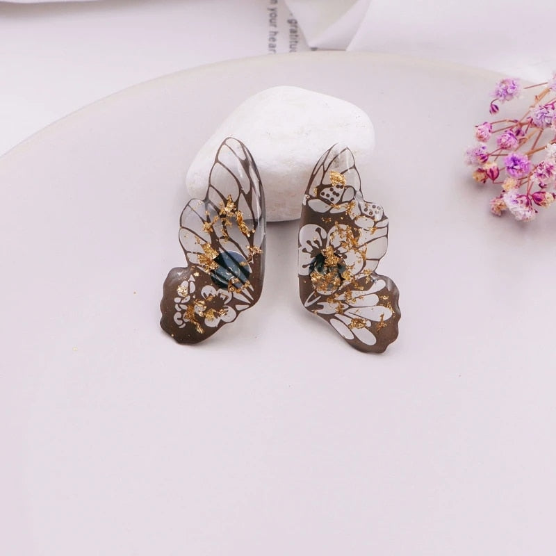 Fairy Gradient Blue Color Resin Butterfly Wings Drop Dangle Earrings