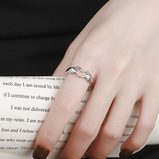 Amelia's Love Connection: Romantic Heart Double Gesture Rings Secondary image