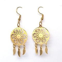 Feather Dream Catcher Stainless Steel Chain Necklaces Gold Color Long Necklaces Boho Jewelry sautoir femme long bohème N7021S01