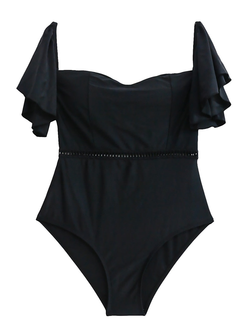 PLAVKY Sexy Women&#39;s Black Swimsuit For Women Swimwear Bandeau Ruffle Off Shoulder High Waist Bath Suit 2022 One Piece Swim Suit