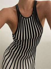 CHRONSTYLE Vintage Striped Short Mini Dress 2023 Chic Women Sleeveless Tank Dress Club Party Outfits Streetwear Female Vestidos